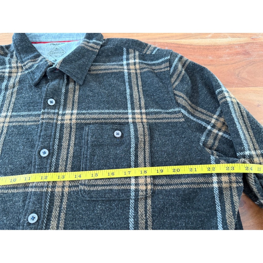 Flag & Anthem MadeFlex Mens XL Charcoal Grey Plaid Stretch Flannel Button Shirt - Picture 4 of 10